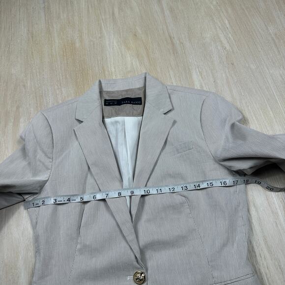 Zara Basic Pinstripe Fitted Career Preppy Work Business Blazer Jacket Medium - Picture 8 of 16